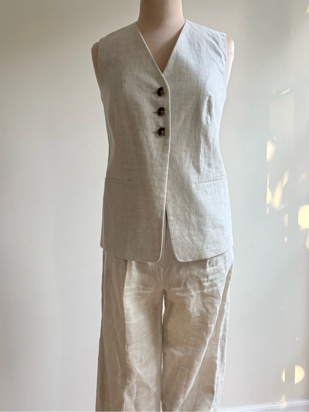 Banana Republic Beige Linen Blend Vest & Pants Set Size 4